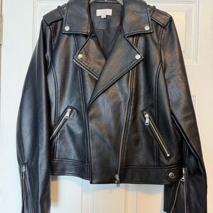 LOFT Black Faux Leather Moto Jacket with Silver Hardware